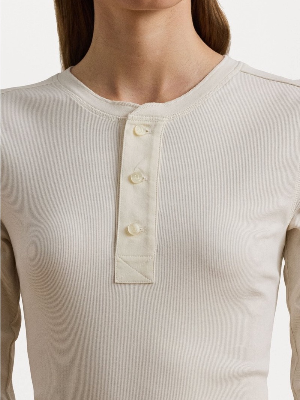 Lauren Ralph Lauren LRL Cream Henley Top Stretch Cotton Slim Fit Size S NWT - Picture 4 of 8